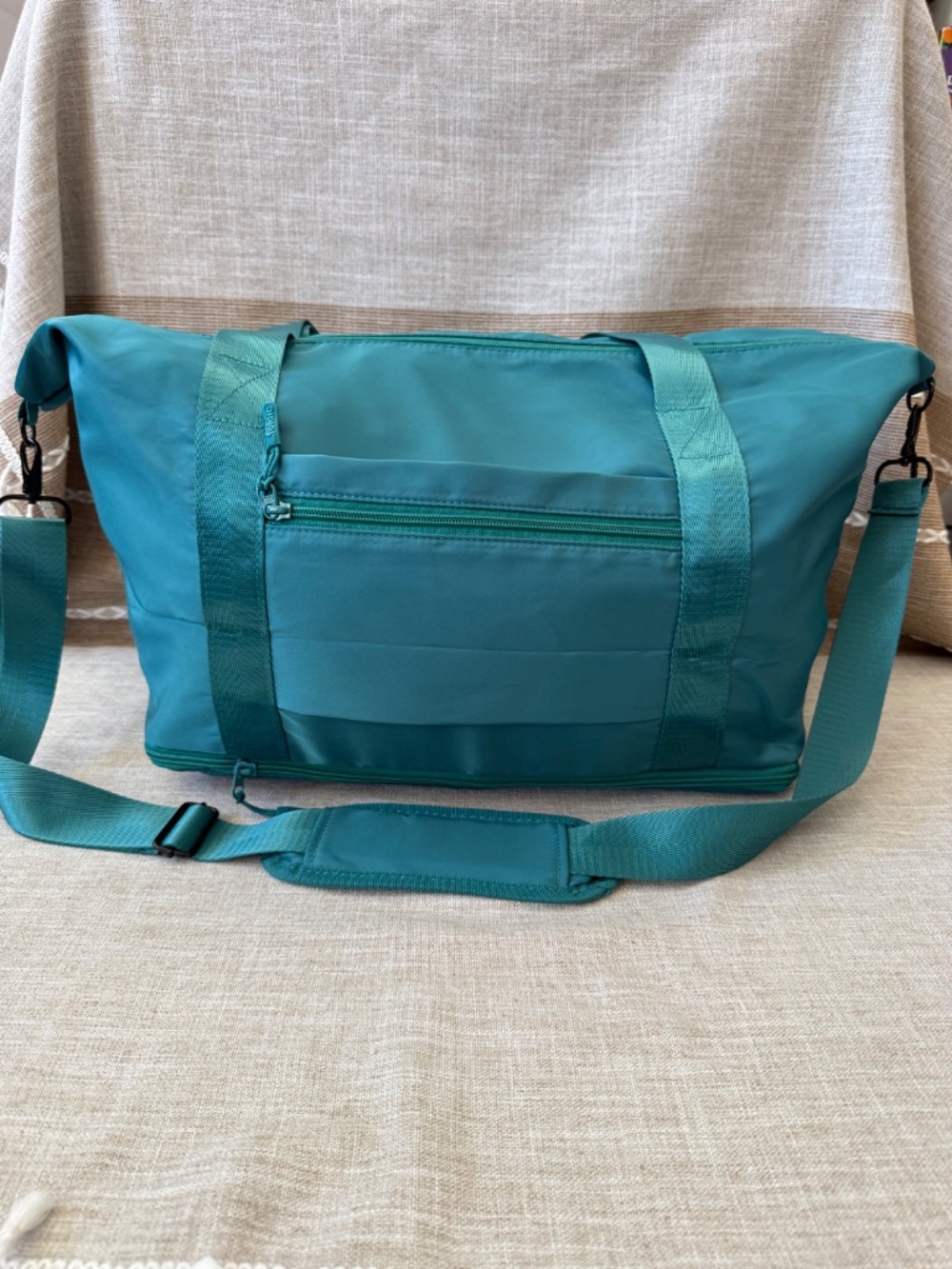 The Foldie Original Foldable Expandable Travel Duffel Bag Teal Green Carry On - Picture 2 of 3